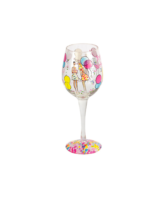 Handpainted Wine Glass - Happy Birthday, Multi Happy Birthday Glass, large image null - Lilly Pulitzer