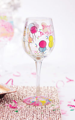 Handpainted Wine Glass - Happy Birthday, Multi Happy Birthday Glass, large image 6 - Lilly Pulitzer