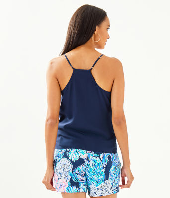 Dusk Silk Tank Top, True Navy, large image 1 - Lilly Pulitzer