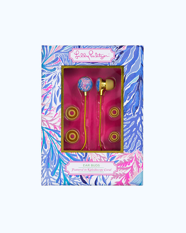Earbuds, Crew Blue Tint Kaleidoscope Coral, large - Lilly Pulitzer