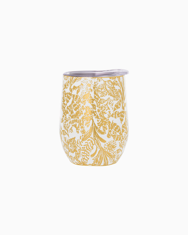 Stainless Steel Stemless Wine Tumbler, Gold Metallic Calypso Coast, large - Lilly Pulitzer