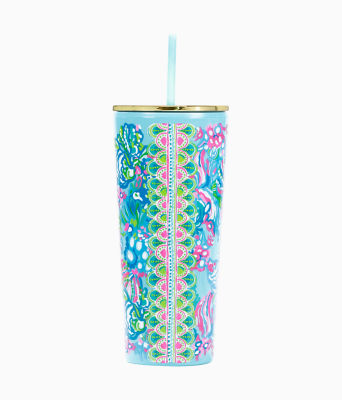 Tumbler with Straw, Blue Ibiza Aqua La Vista, large - Lilly Pulitzer