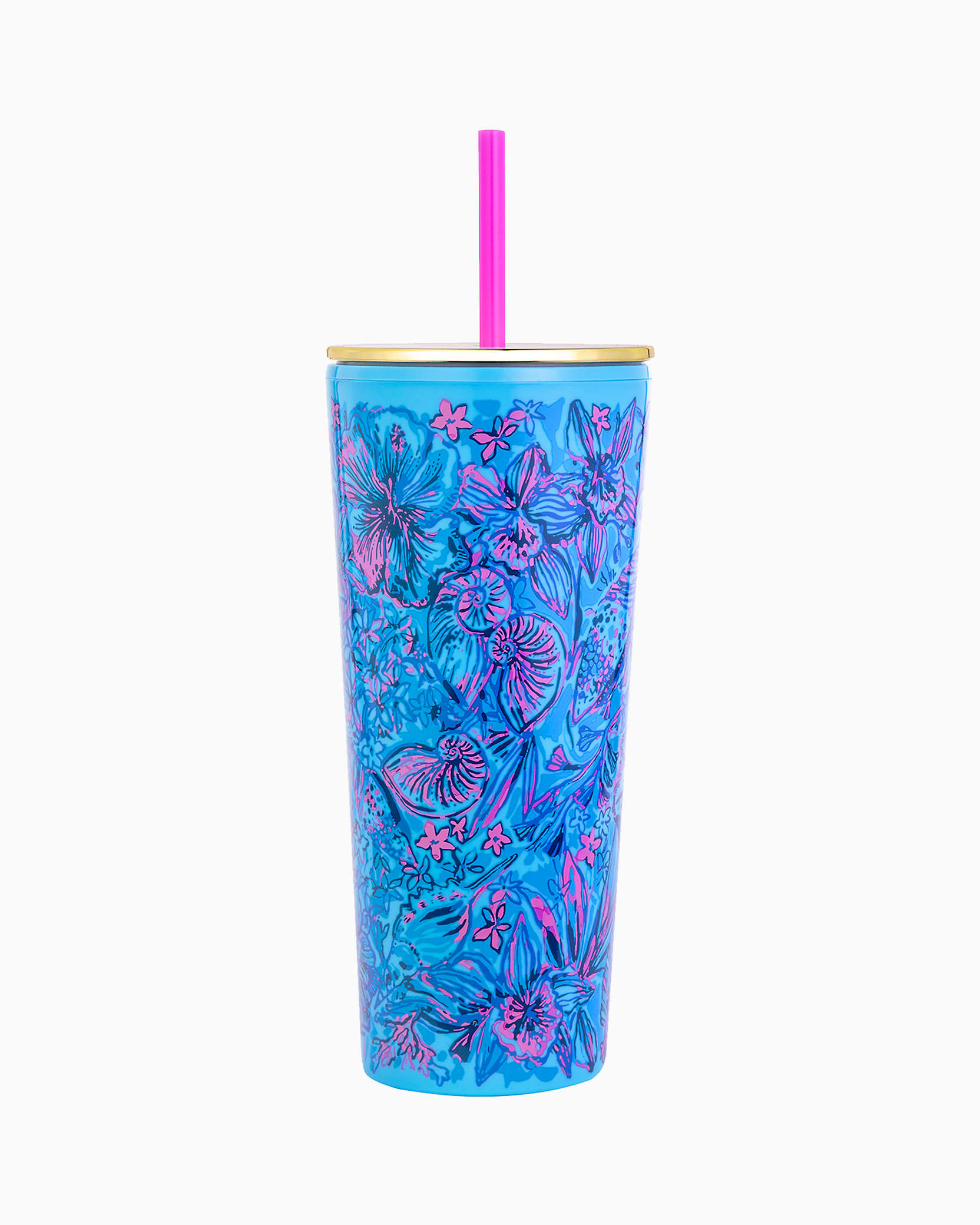 Lilly Pulitzer Tumbler With Straw In Breakwater Blue Shells N Bells