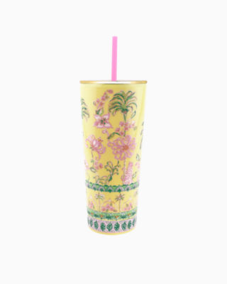 Tumbler with Straw, Finch Yellow Tropical Oasis Engineered, large - Lilly Pulitzer