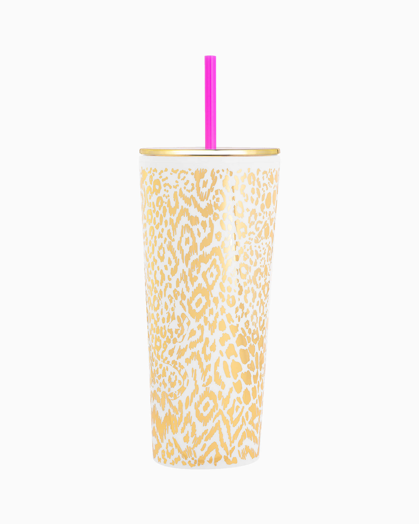 Lilly Pulitzer Tumbler With Straw In Gold Metallic Pattern Play
