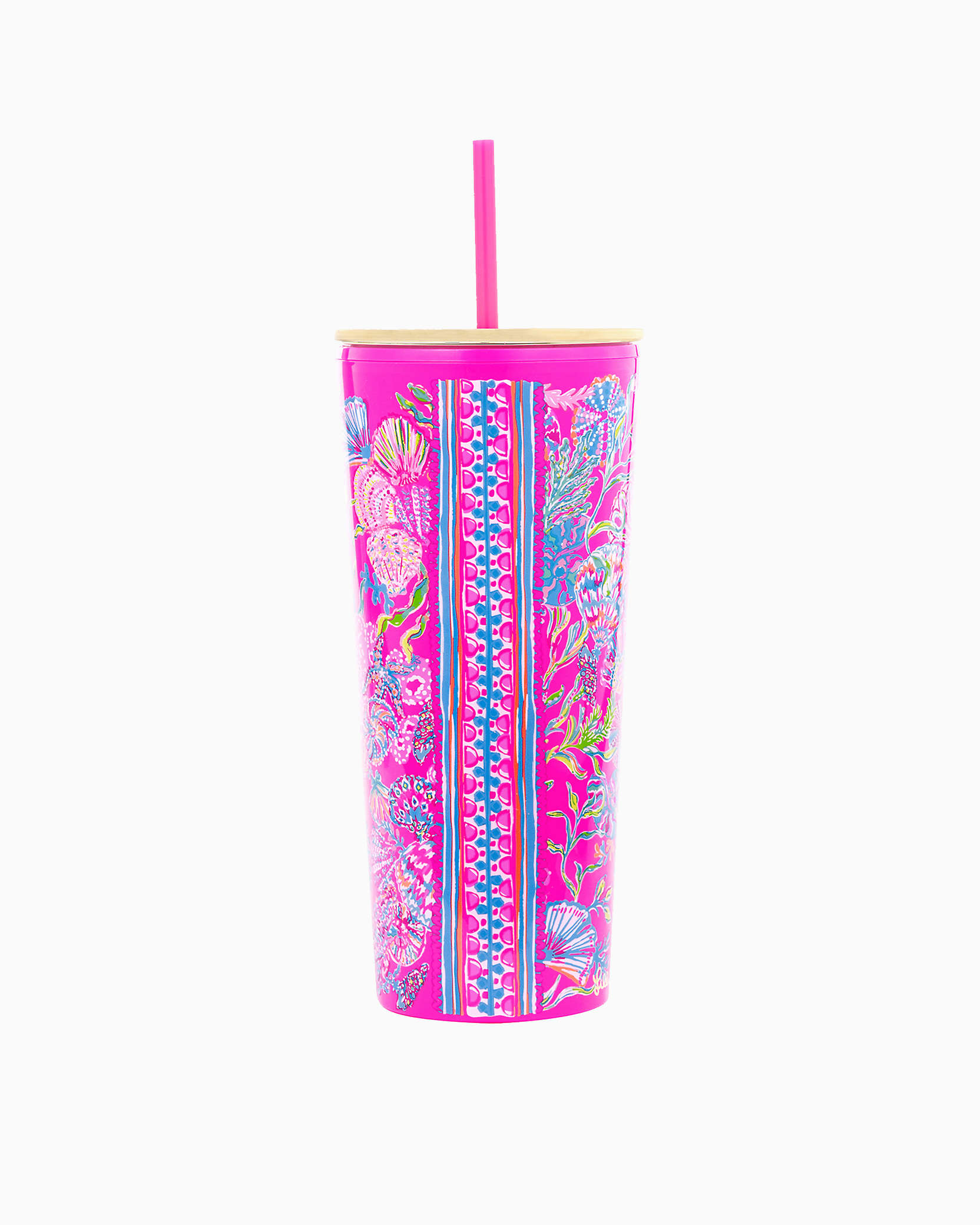 Lilly Pulitzer Tumbler With Straw In Pink Isle Shell Me Something Good