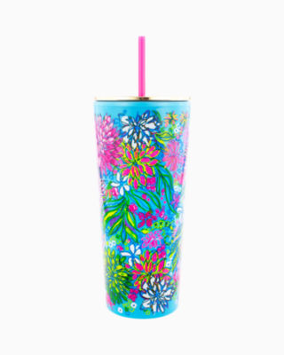 Tumbler with Straw, Seabreeze Blue Walking On Sunshine, large - Lilly Pulitzer