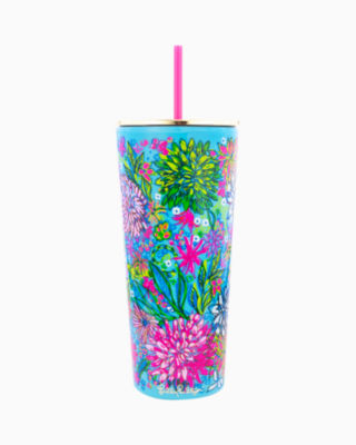 Tumbler with Straw, Seabreeze Blue Walking On Sunshine, large image null - Lilly Pulitzer