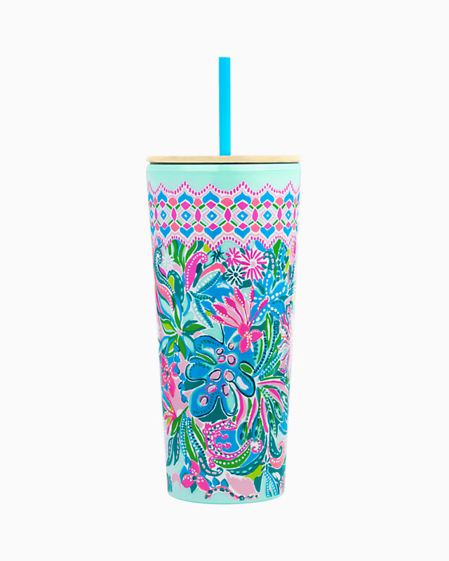 Tumbler with Straw, Turquoise Oasis Golden Hour, large - Lilly Pulitzer