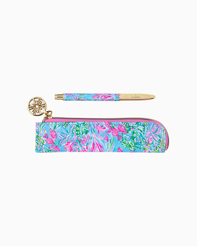 Pen With Pouch, Amalfi Blue Best Fishes, large - Lilly Pulitzer
