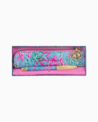 Pen With Pouch, Amalfi Blue Best Fishes, large image 2 - Lilly Pulitzer