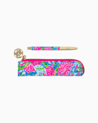 Lilly Pulitzer Pen With Pouch In Zanzibar Blue Blue Bunny Business