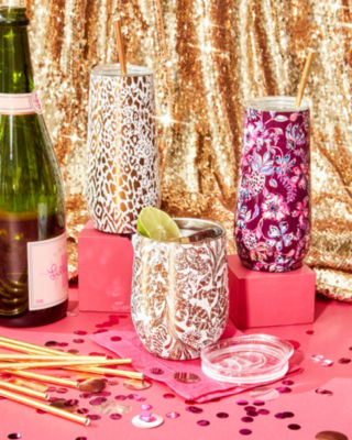 Stainless Steel Champagne Flute, Gold Metallic Pattern Play, large image null - Lilly Pulitzer