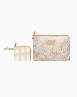 Tech Pouch Set, Gold Metallic Bon Vivants, large - Lilly Pulitzer