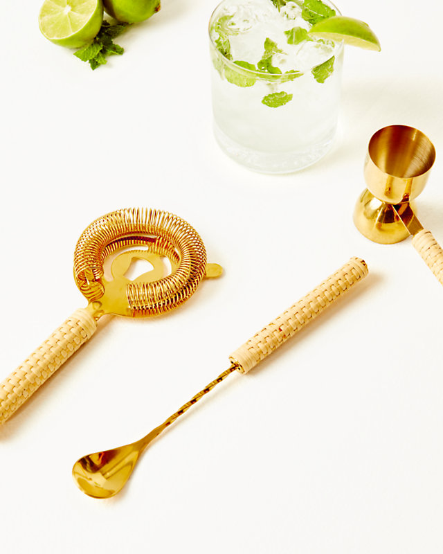 Cocktail Tool Set, Gold Metallic Caning, large - Lilly Pulitzer