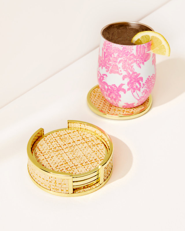 Coaster Set with Holder, Natural, large - Lilly Pulitzer