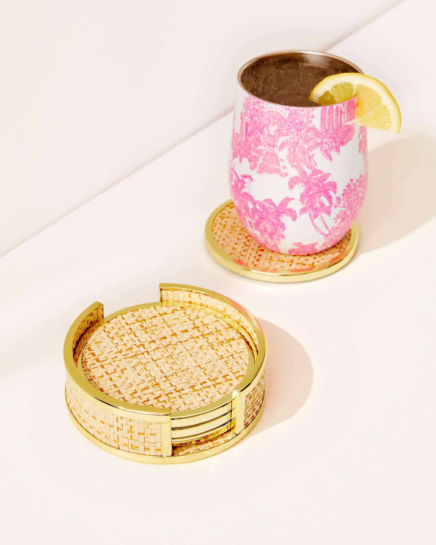 Shop Lilly Pulitzer Coaster Set With Holder In Natural