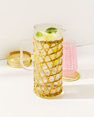 Shop Lilly Pulitzer Raffia Wrapped Glass Pitcher In Natural