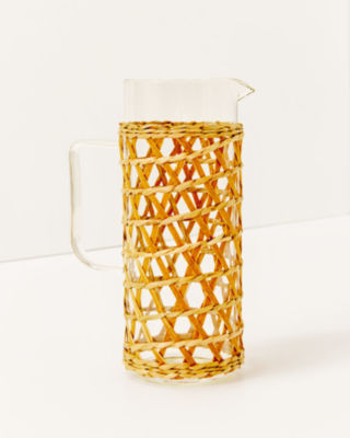 Shop Lilly Pulitzer Raffia Wrapped Glass Pitcher In Natural
