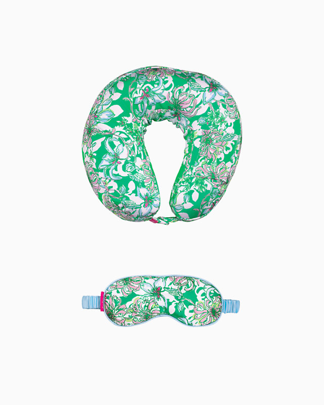 Neck Pillow and Eye Mask Set, Spearmint Blossom Views, large - Lilly Pulitzer