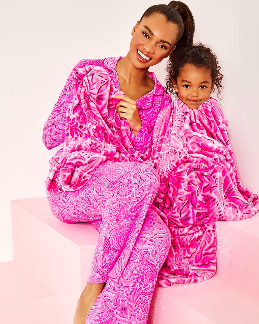 Woman and child in matching printed loungewear
