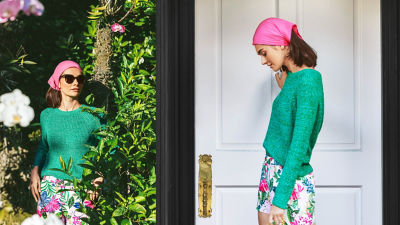 Woman wearing a green sweater
