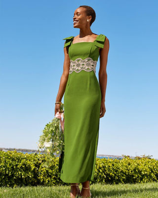 Women wearing green long dress
