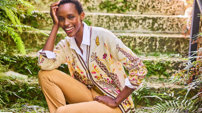 Woman wearing a cardigan
