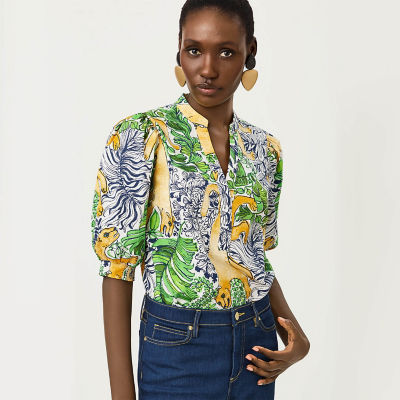 Woman wearing an animal printed top