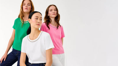 Woman wearing matching sweaters