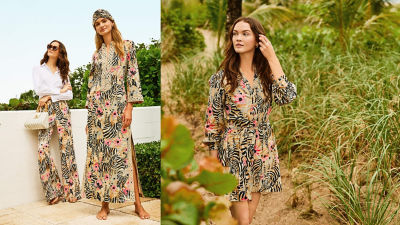 Women wearing brown printed outfits