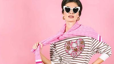 Woman in a brown striped sweater