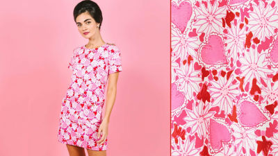Woman in a pink heart printed dress
