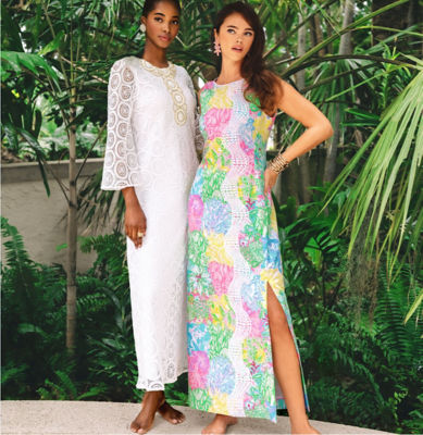 Two women wearing maxi dresses