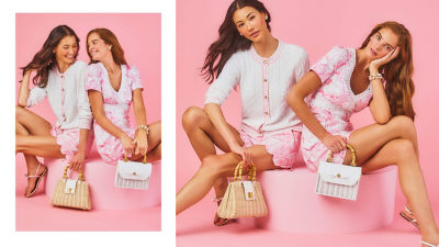 Two women wearing white and pink outfits