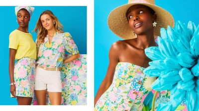 Two women wearing floral printed outfits