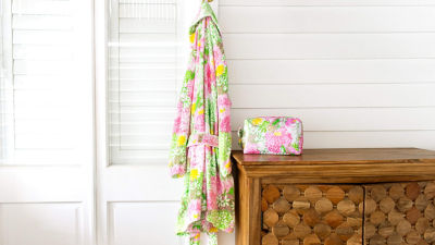 Floral printed robe and pouch