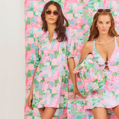 Women wearing pink printed outfits