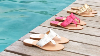 pink, gold, and white sandals