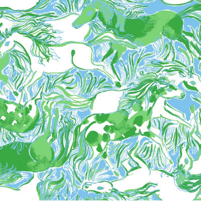 Blue, white and green Galloping Gals prints