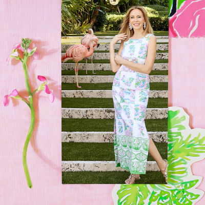 Woman wearing a long printed dress