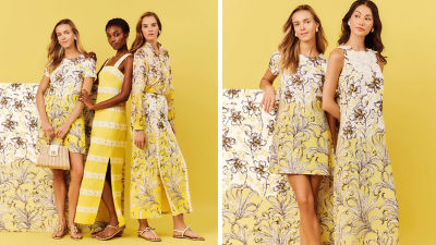 Women wearing yellow printed outfits