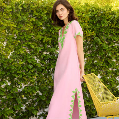 Woman wearing a pink long dress