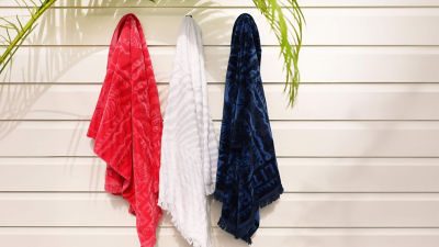 Red white and blue towels