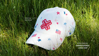 White hat with blue and red embrodiery