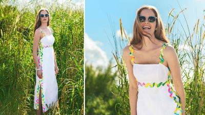 Woman wearing a long white dress