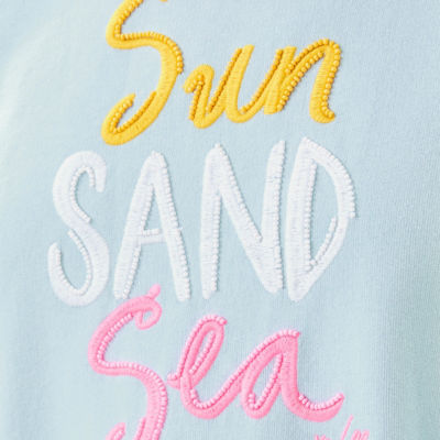Ballad Cotton Sweatshirt, Bluette Sun Sand Sea Embroidery, swatch