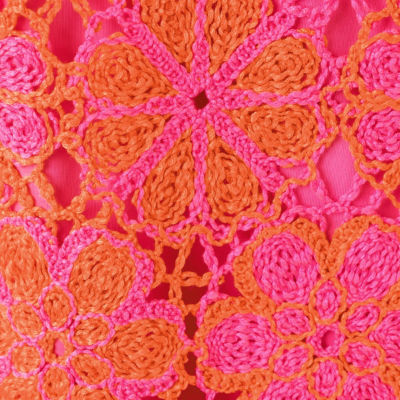 Cortney Crochet Shift Dress, Cherry Blossom Pink X Sunset Orange Full Bloom Knit Crochet Panel, swatch