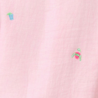 Mialeigh Linen Dress, Conch Shell Pink Derby Ditsy Embroidery, swatch