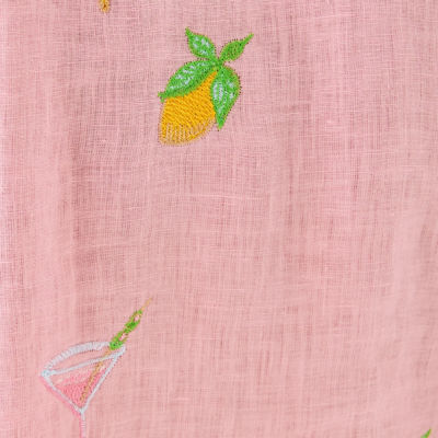 Sea View Linen Button Down Top, Conch Shell Pink Happy Hour Embroidery, swatch